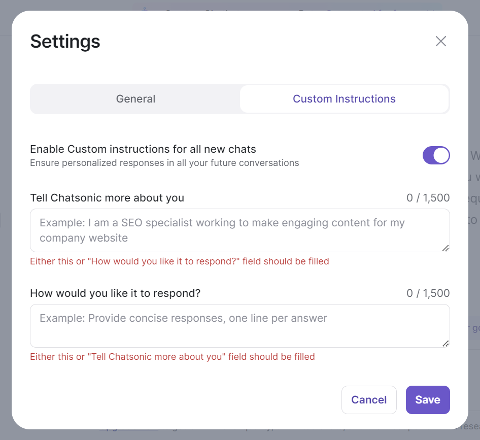 chatsonic settings